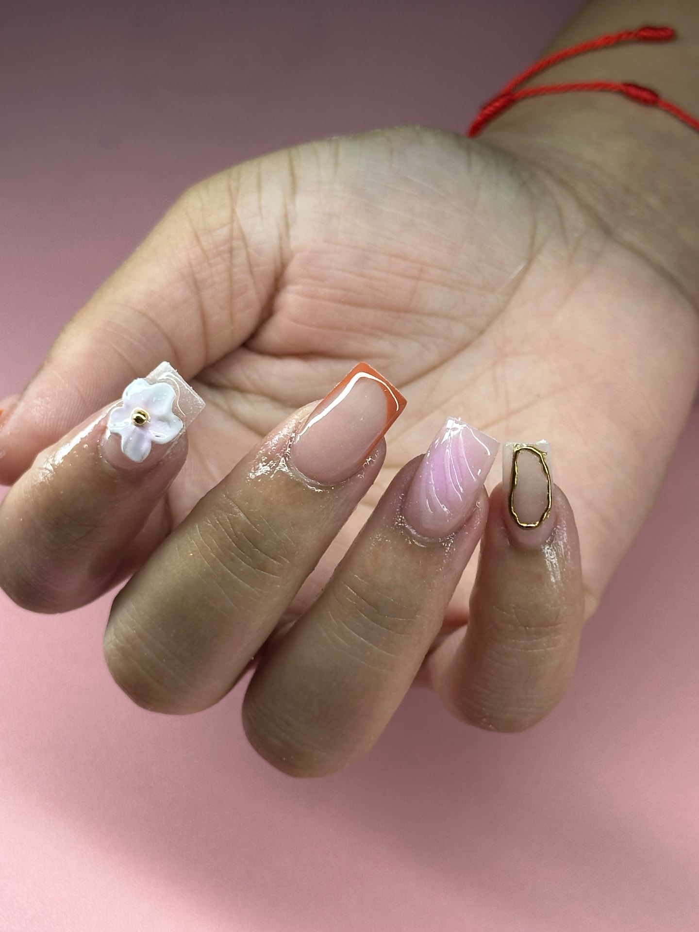Floral French nail art by Serin