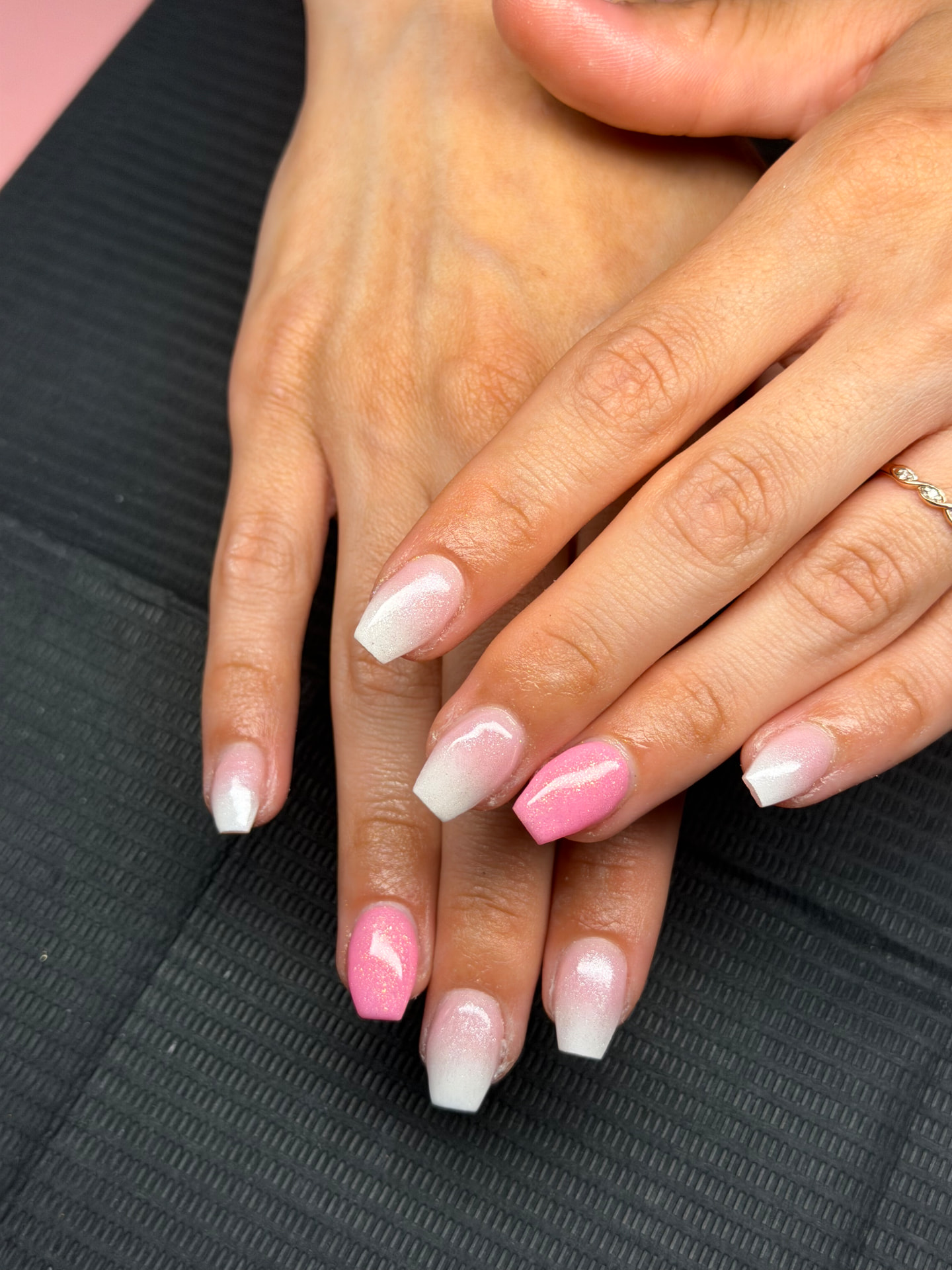 Pink and white ombre nails by Serin