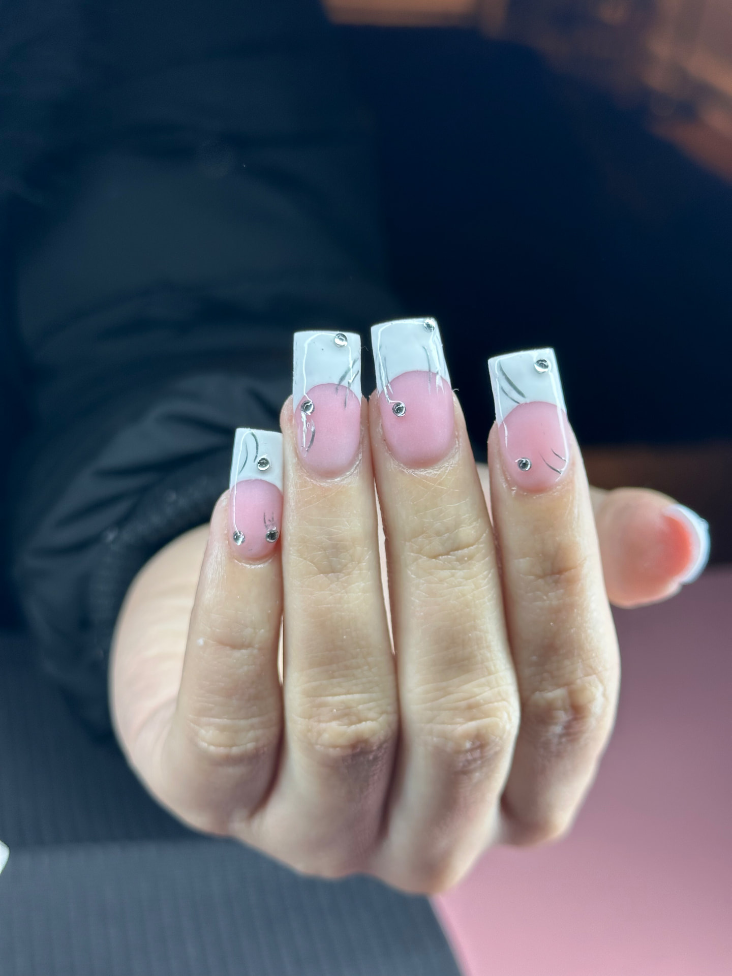 White square nails with silver accents by Serin
