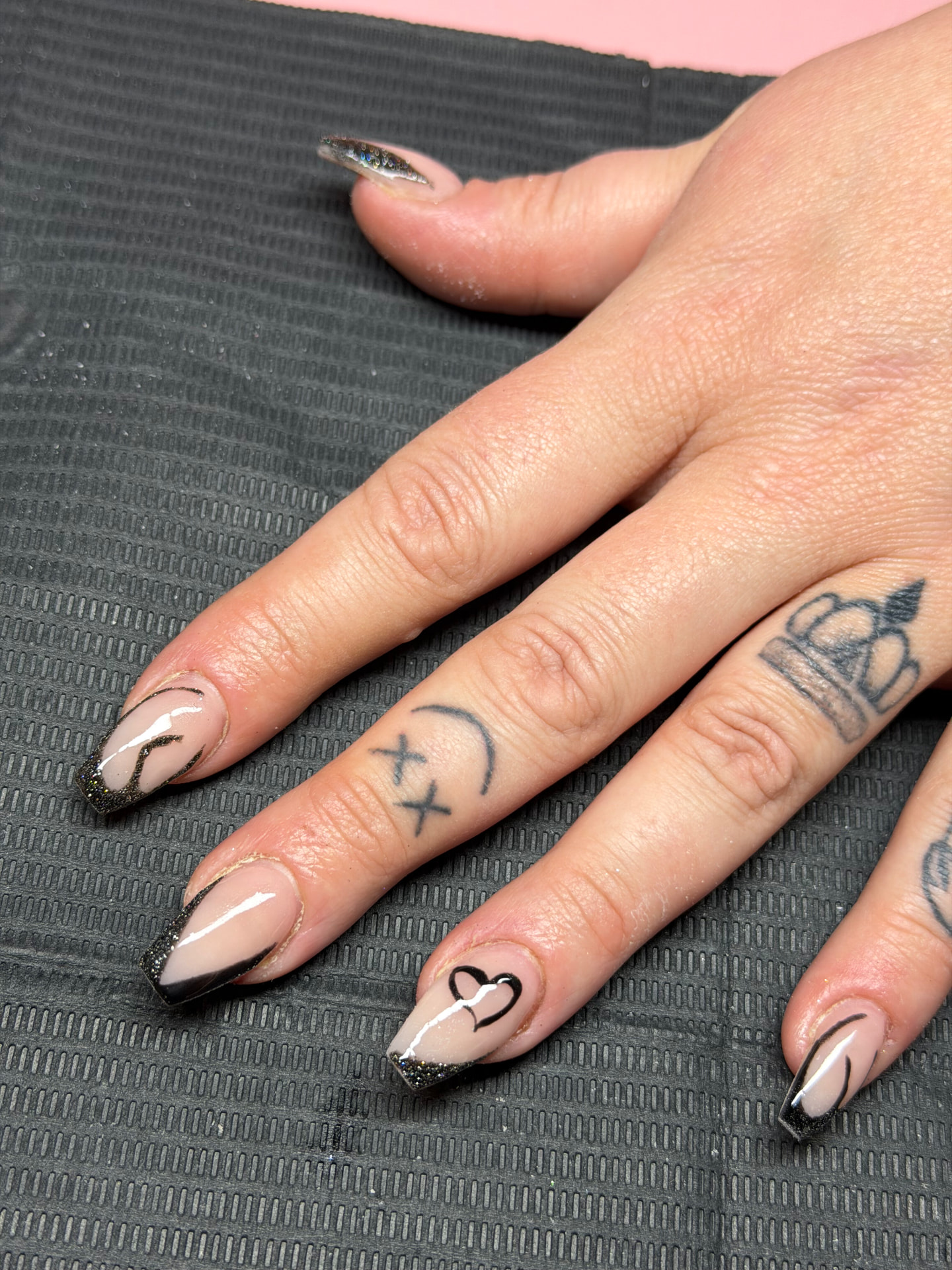 Black French nail art by Serin